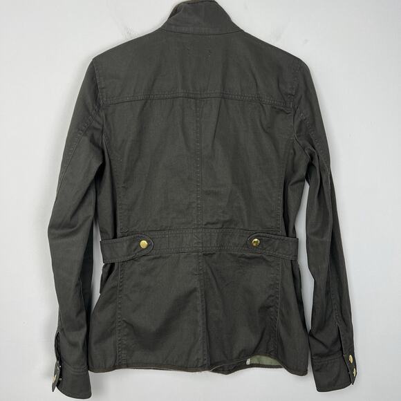 J Crew Factory Womens XS Resin Coated Twill Field Utility Jacket Green Zip Front - Picture 10 of 11